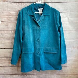 NEW WITH TAGS JESSICA HOLBROOK  COAT IN MACHINE WASHABLE TEAL LEATHER